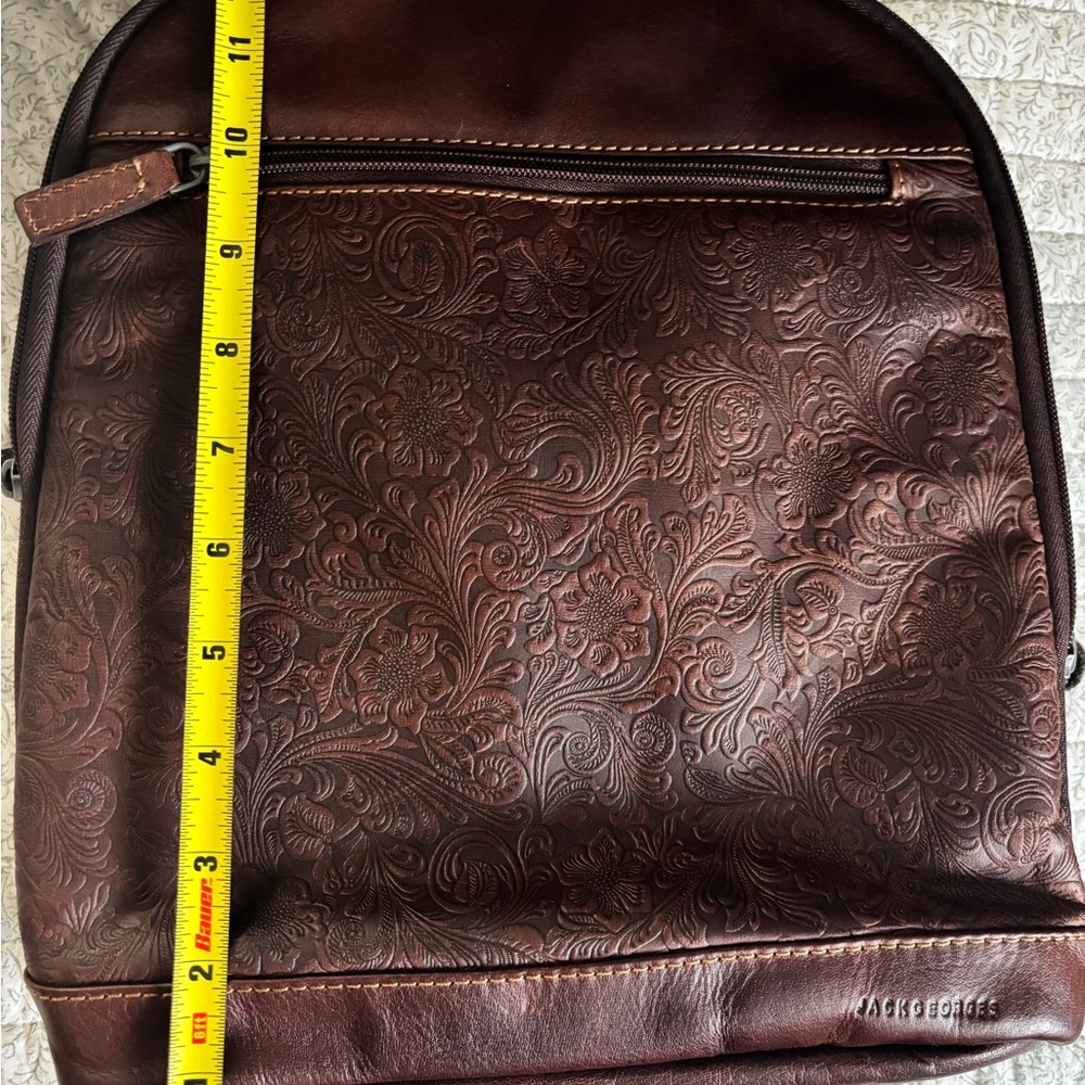 Embossed Brown Leather Backpack - image 5